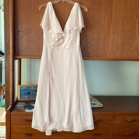 Mori Lee bridesmaid dress. Midi Flutter Sleeve Chiffon Dress - STYLE #21704 - Picture 5 of 16